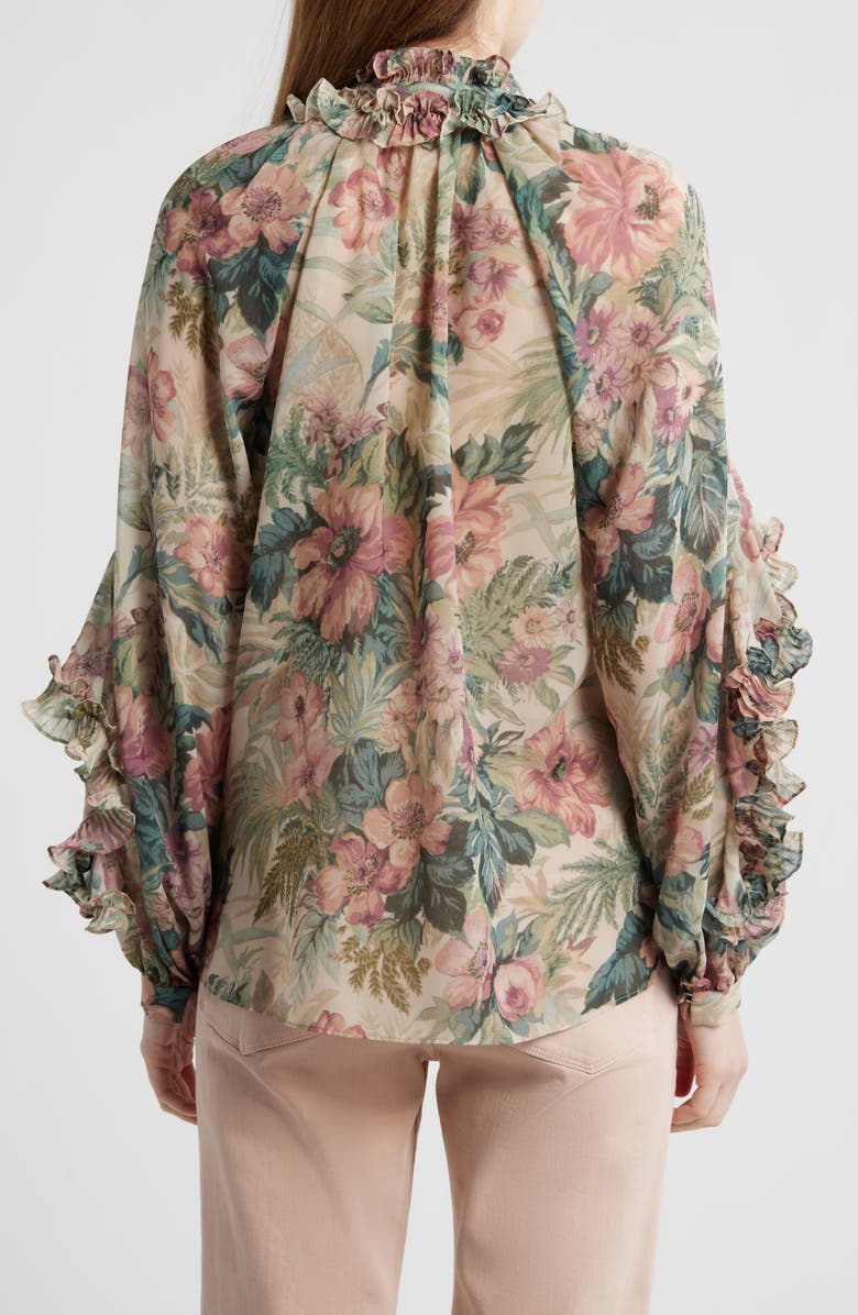 KOBI HALPERIN Esme Floral Ruffle Button-Up Chiffon Shirt, Alternate, color, Rose Multi