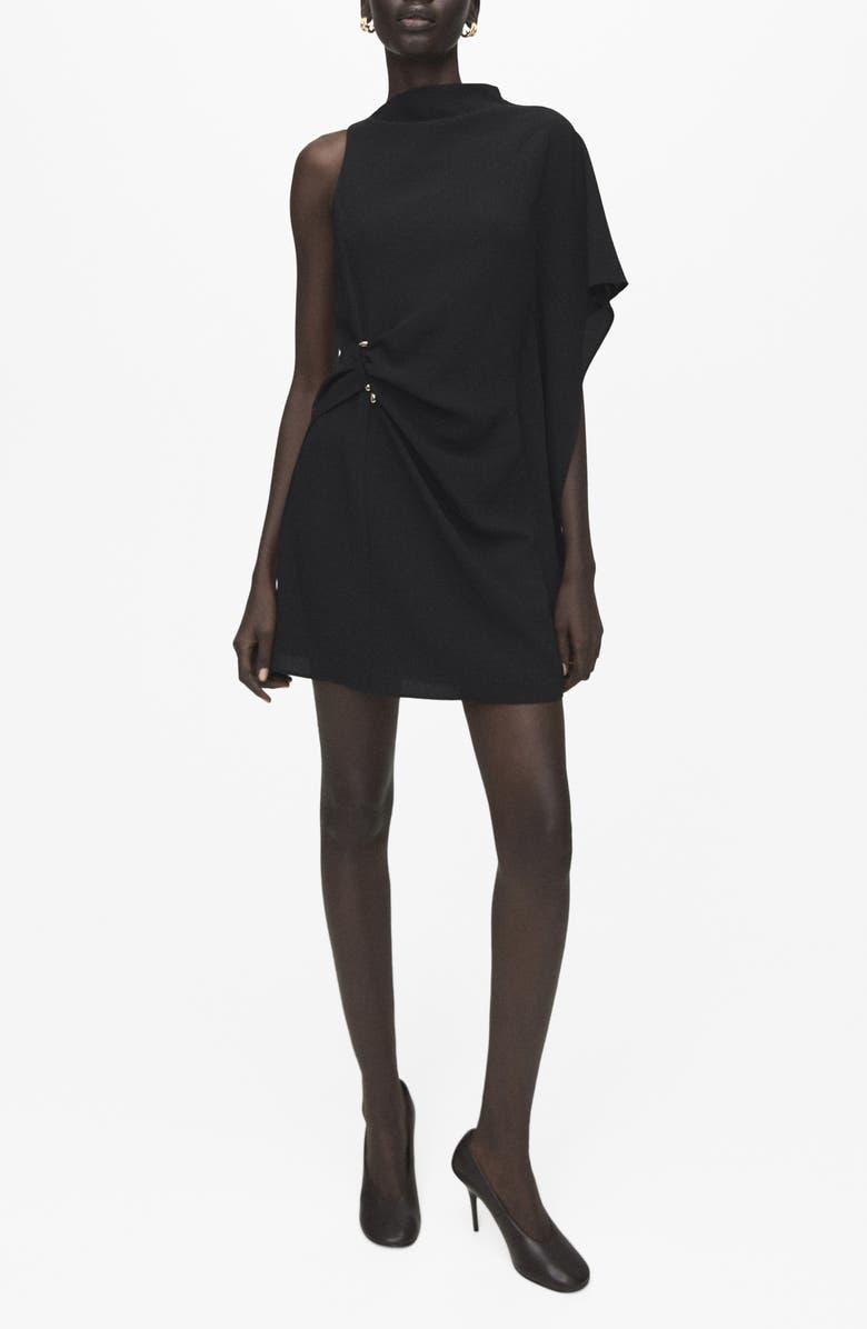 MANGO Soleil Asymmetric Sleeve Minidress, Main, color, Black