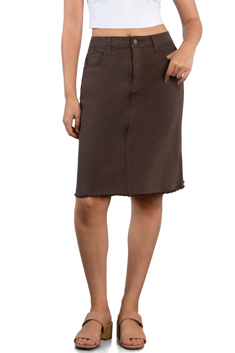 Fray Hem Denim Skirt, Main, color, CHOCOLATE BROWN