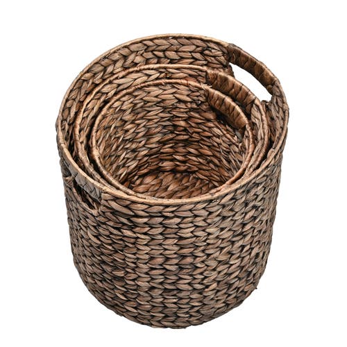 Happimess Avery Bohemian Cottage Handwoven Hyacinth Cylinder Nesting Baskets With Handles, In Brown