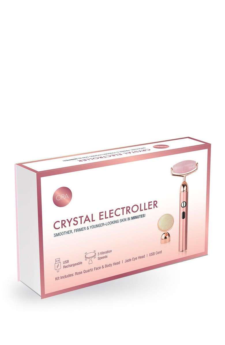 ORA Crystal USB-Rechargeable Electroroller - Rose Quartz & Jade, Alternate, color, 