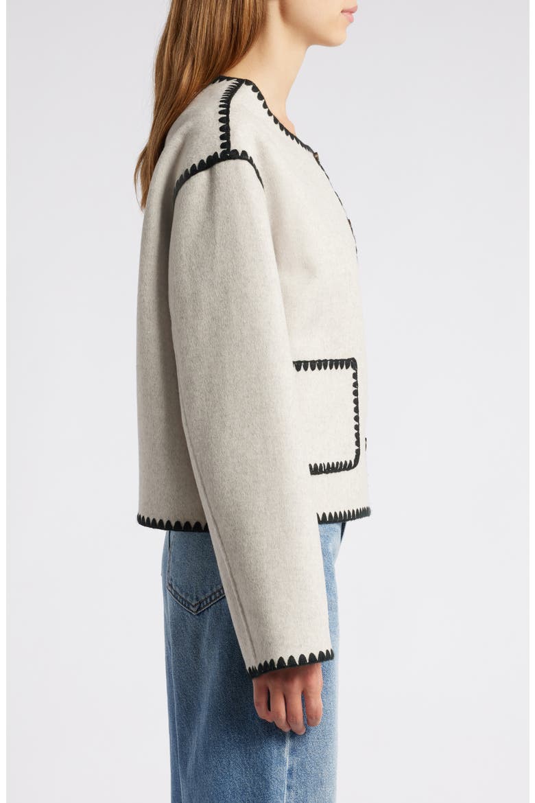 Melanie Embroidered Detail Wool Blend Jacket, Alternate, color, OATMEAL