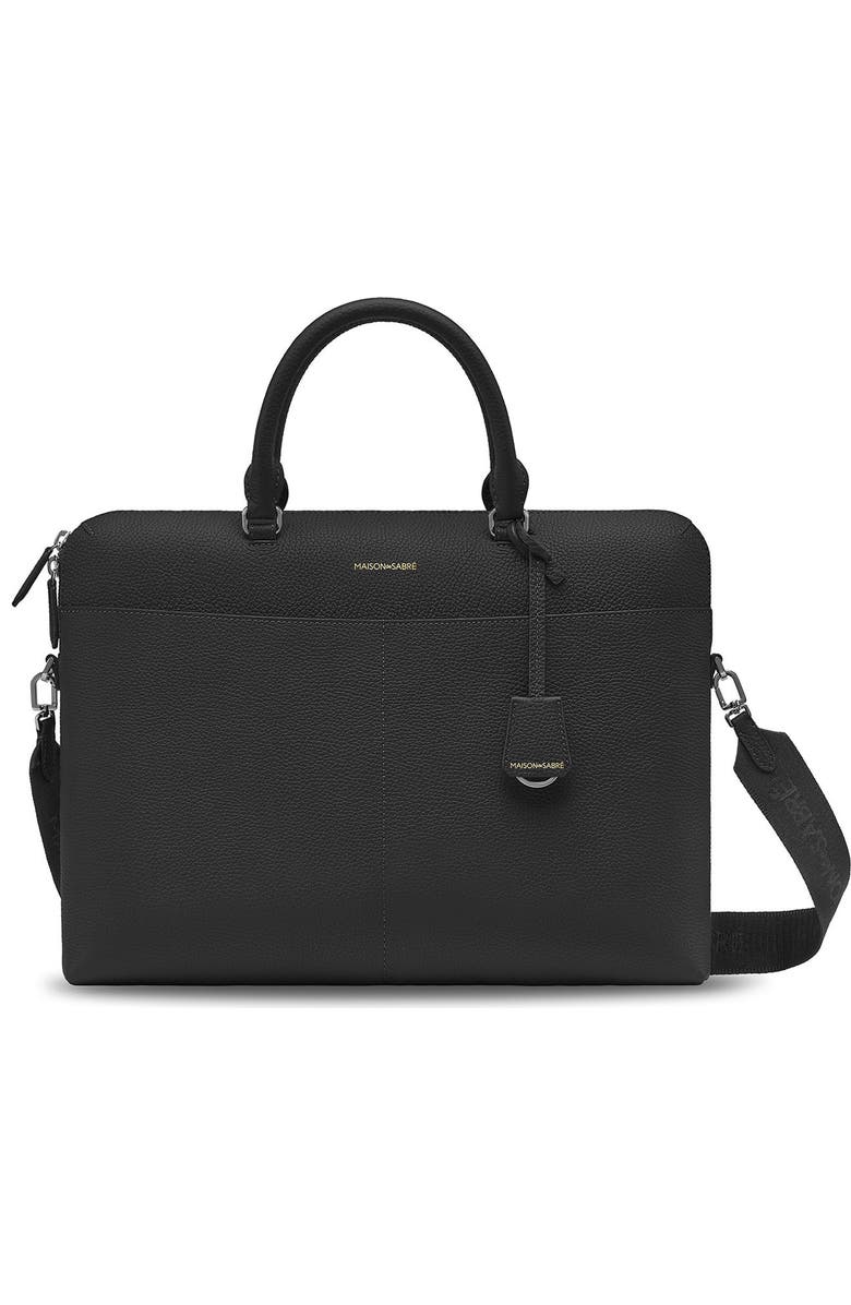 MAISON de SABRÉ Leather Laptop Bag, Main, color, Black Caviar