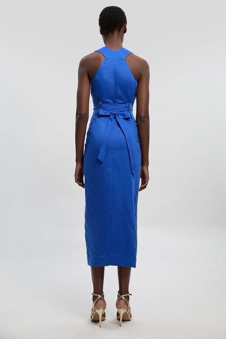 Tailored Linen Corset Back Midi Dress, Alternate, color, Cobalt