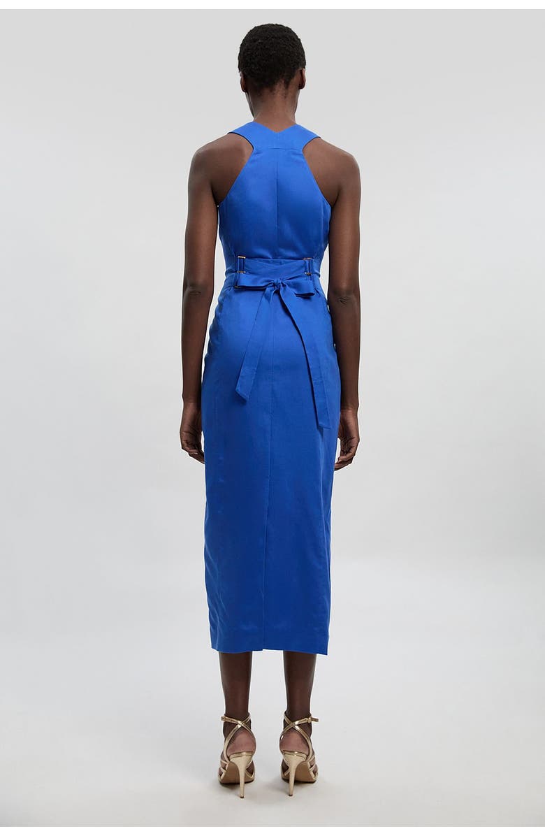 Karen Millen Tailored Linen Corset Back Midi Dress, Alternate, color, Cobalt