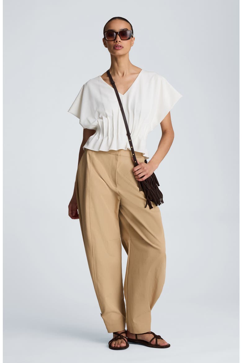Pleated V-Neck Top, Alternate, color, KC WHITE