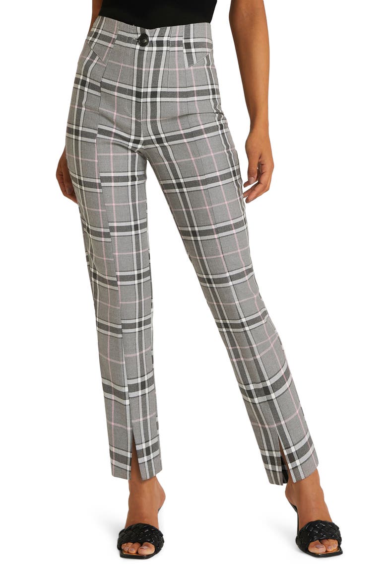 Plaid Split Front Cigarette Pants, Main, color, GREY