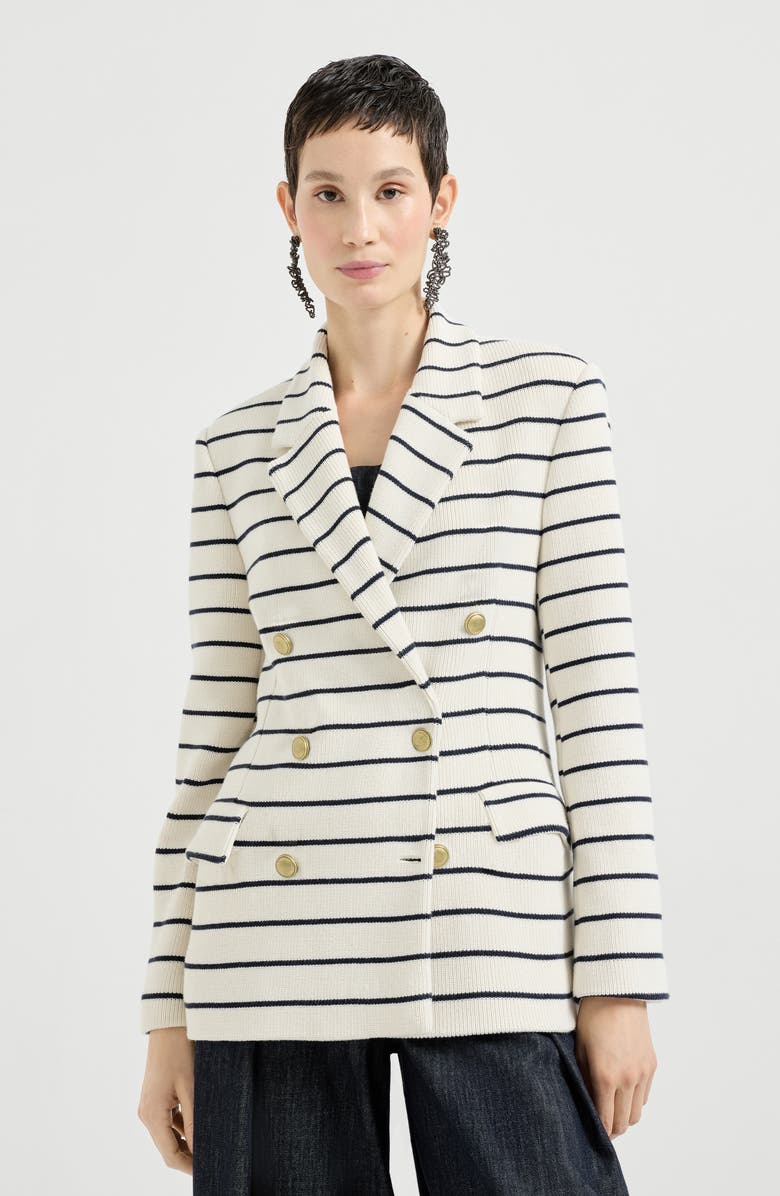 Brunello Cucinelli Striped knit blazer, Alternate, color, Blue