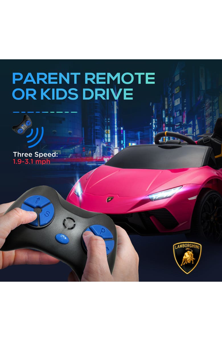Qaba 12V Lamborghini Huracan Kids Electric Car with Parent Remote Control, Spring Suspension, Alternate, color, Pink