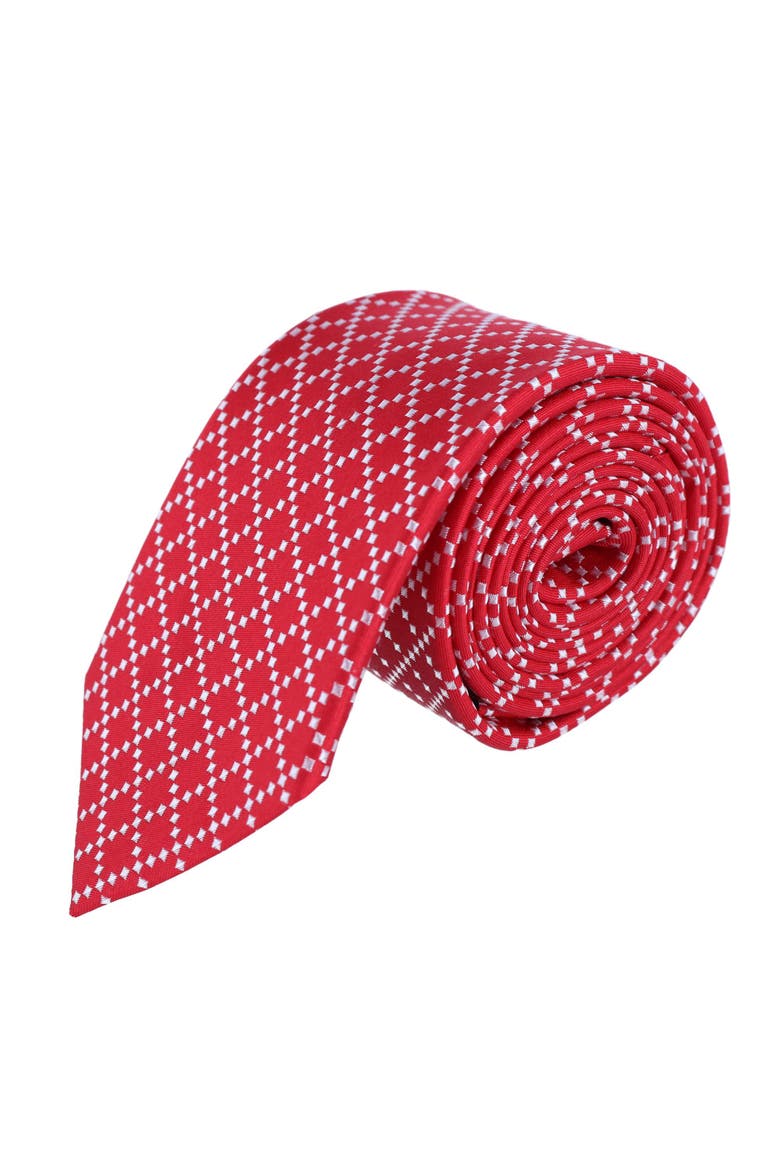 Rowan Geometric Pattern Silk Necktie and Pocket Square Bundle, Alternate, color, Red
