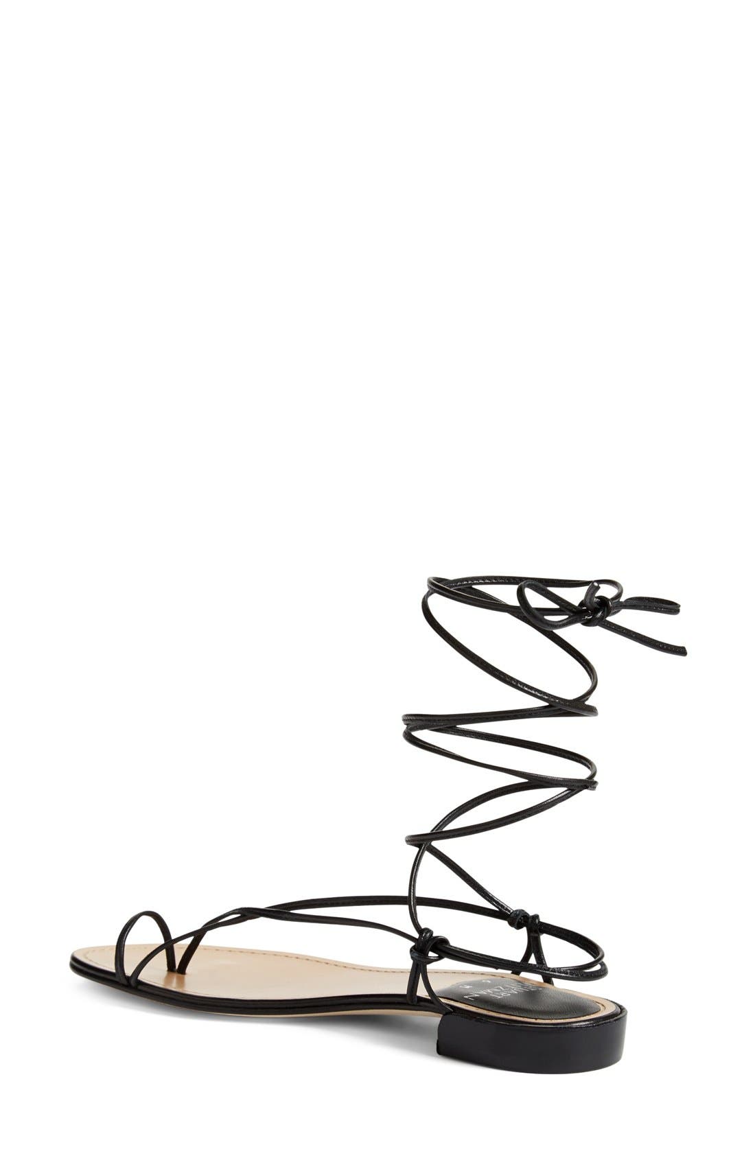 Stuart Weitzman 'Nieta' Lace-Up Flat Sandal, Alternate, color, 