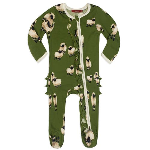 Milkbarn Ruffle Zipper Footed Romper In Green