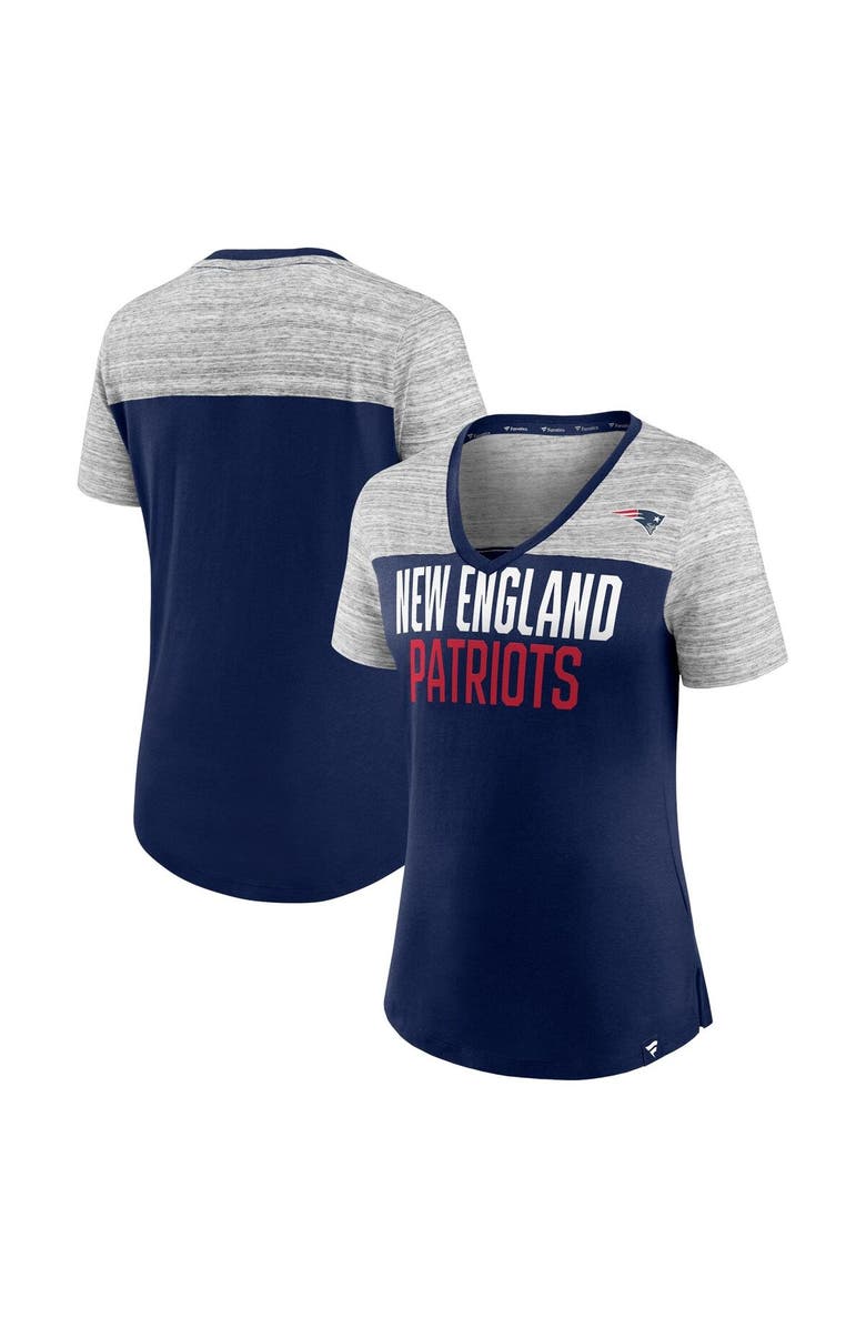 FANATICS Women's Fanatics Branded Navy/Heathered Gray New England Patriots Close Quarters V-Neck T-Shirt, Main, color, 