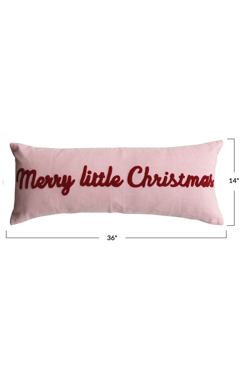 Embroidered Merry Little Christmas Cotton Slub Lumbar Pillow, Alternate, color, Red and Pink