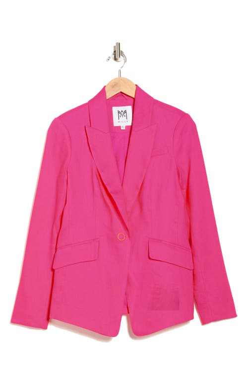 Milly Solid Peak Lapel Linen Blend Blazer In Pink