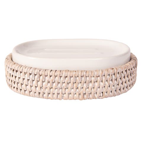 Artifacts Rattan Rattan Oval Soap Dish with Ceramic Insert
