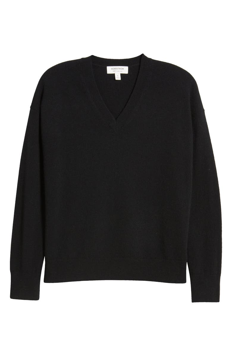 Nordstrom V-Neck Cashmere Sweater, Alternate, color, Black Rock
