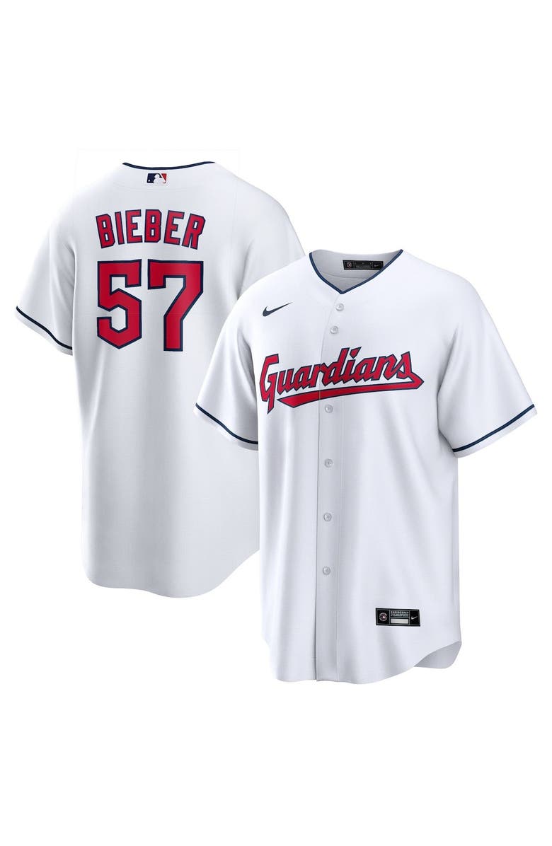 Nike Men's Nike Shane Bieber White Cleveland Guardians Replica Player Jersey, Main, color, 