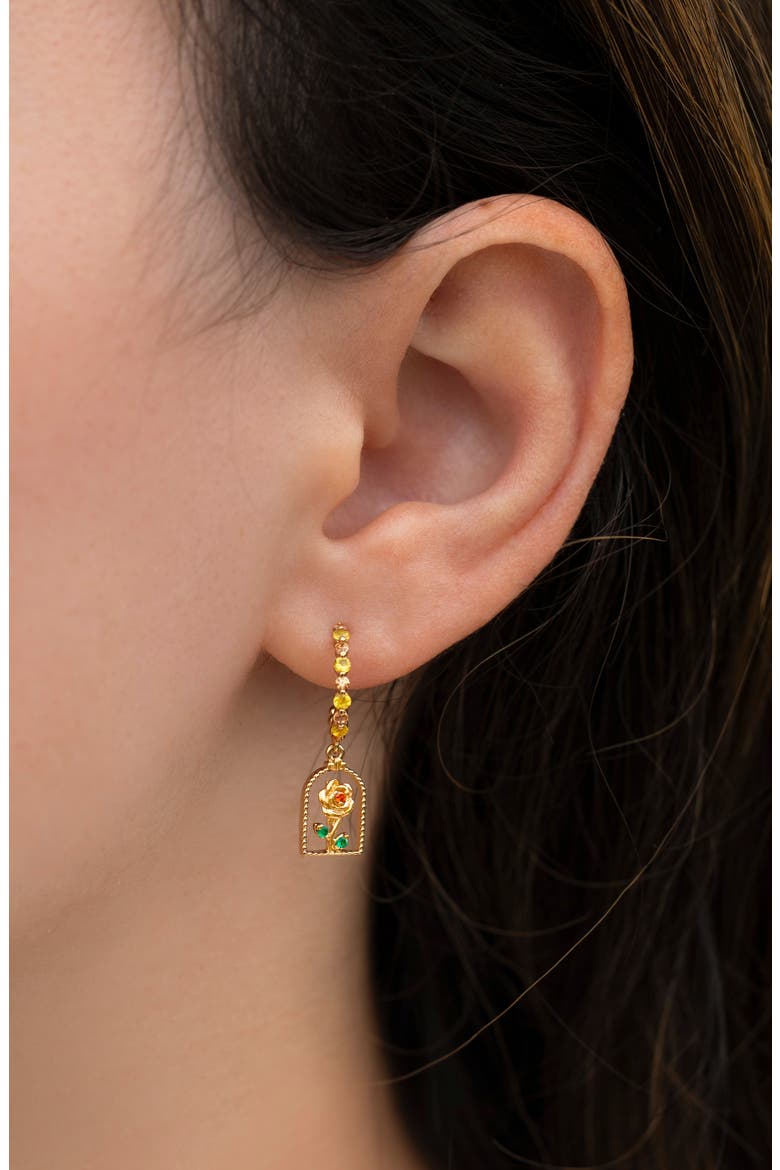 x Disney Belle Rose Hoop Earrings, Alternate, color, GOLD
