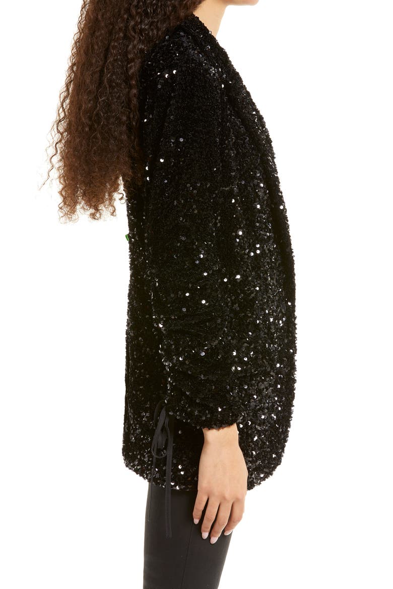 Sequin Ruched Sleeve Blazer, Alternate, color, BREAK THE BANK