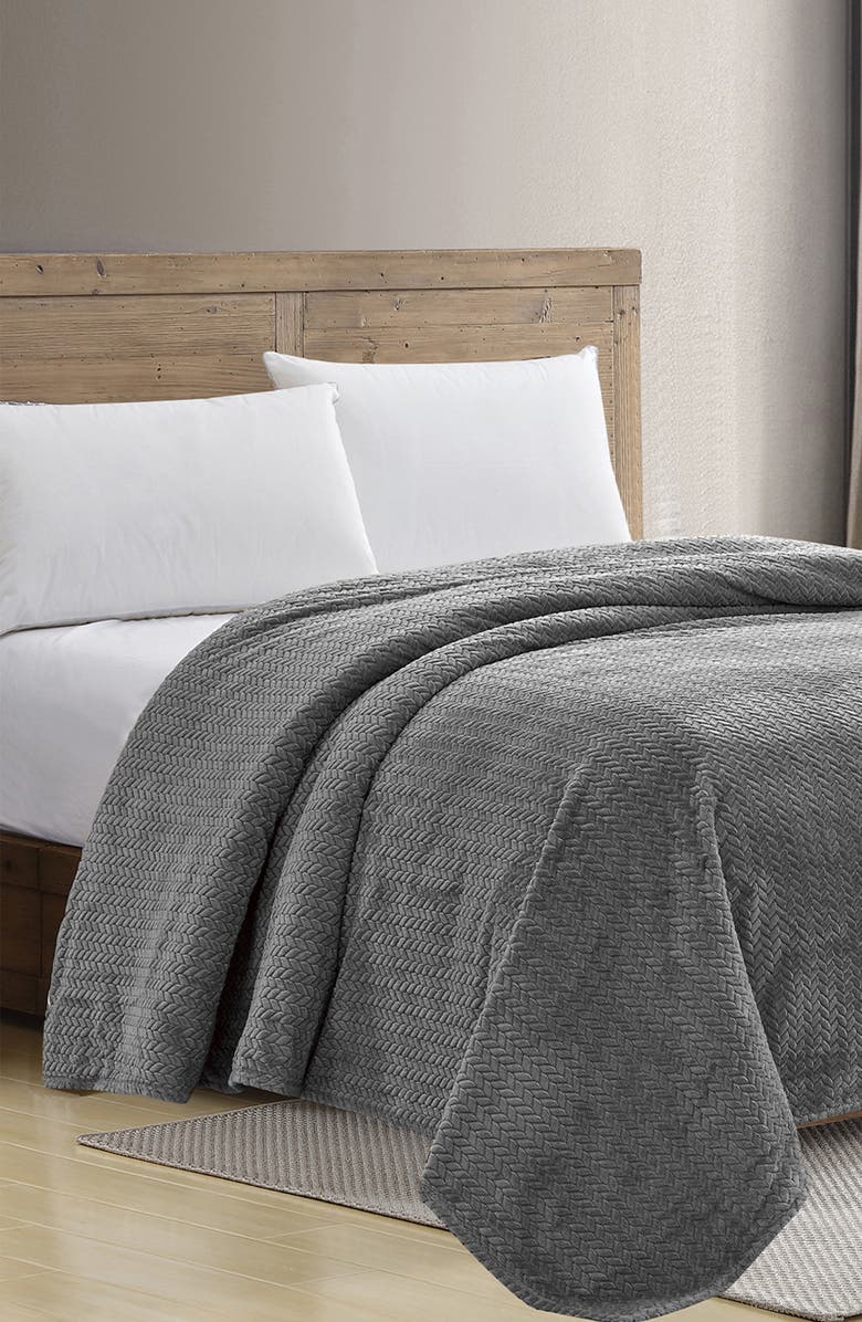 Luxury Home Braided Chevron Microplush Blanket, Alternate, color, Gray