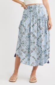 Treasure & Bond Scarf Print Drop Waist Midi Skirt