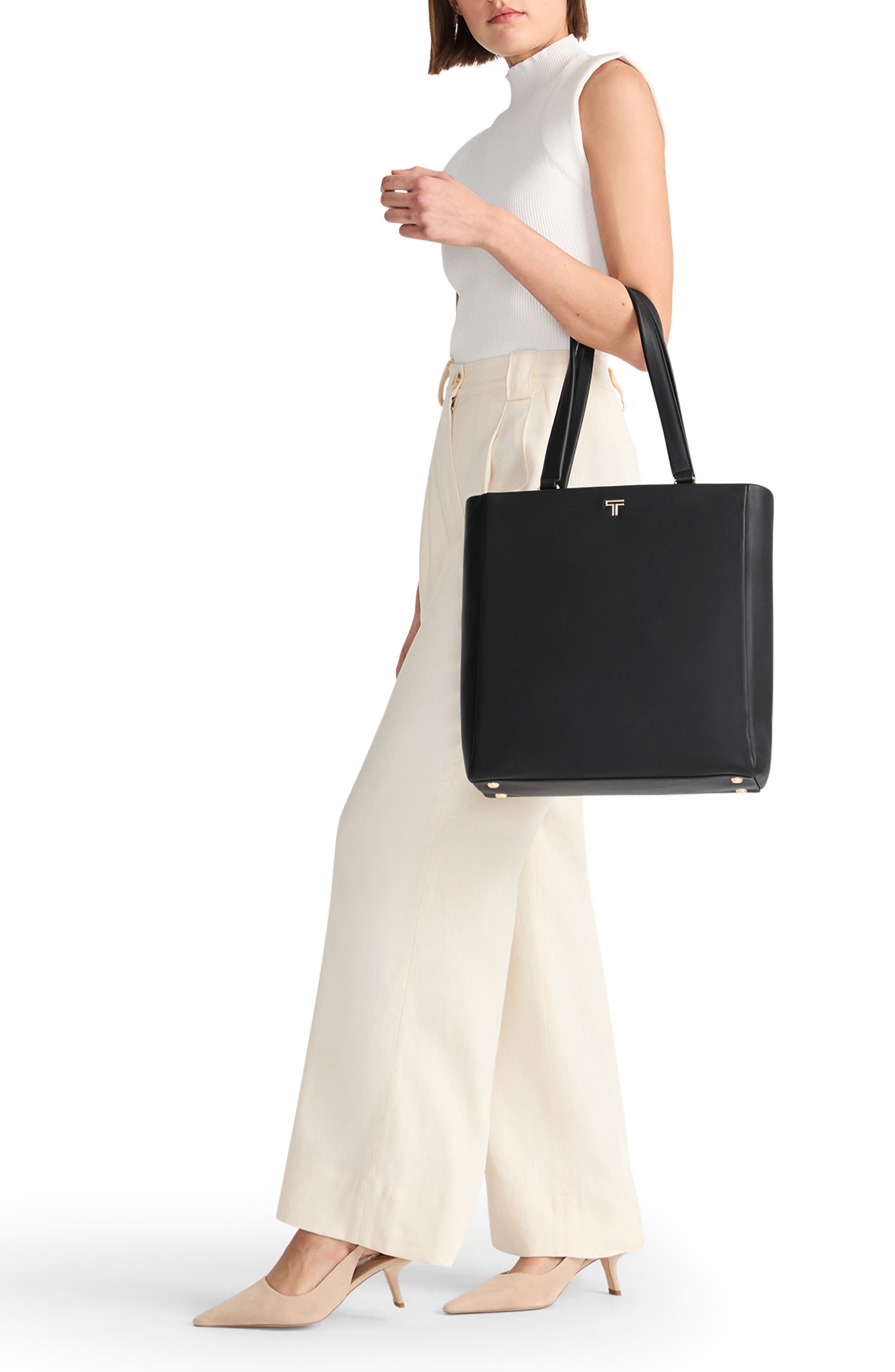 TUMI Vail North/South Leather Tote, Alternate, color, Black/ Light Gold