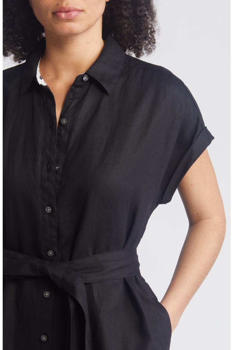 Coastalina Linen Midi Shirtdress, Alternate, color, BLACK