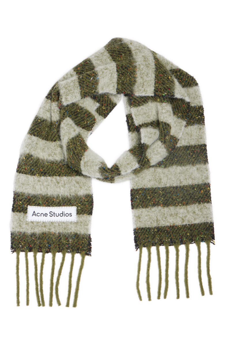 Acne Studios Vonkey Stripe Alpaca, Wool & Silk Blend Fringe Scarf, Alternate, color, Black/Grey