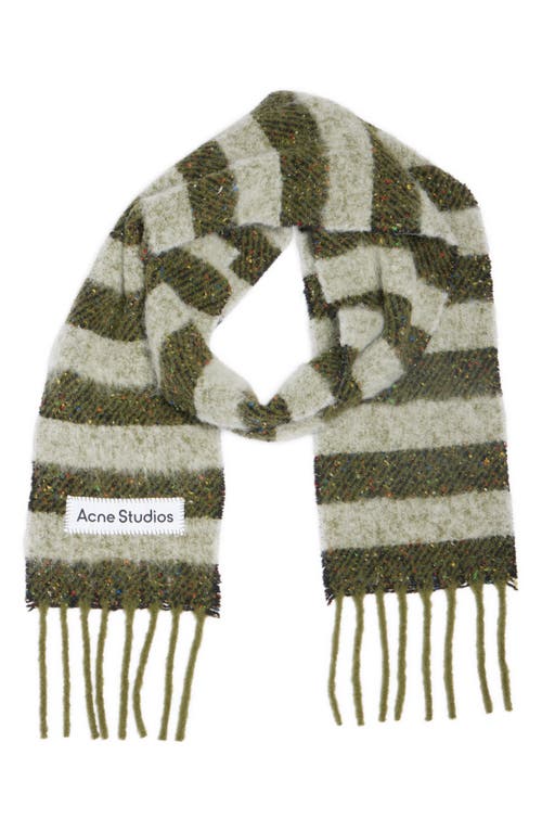 Acne Studios Vonkey Stripe Alpaca, Wool & Silk Blend Fringe Scarf In Green