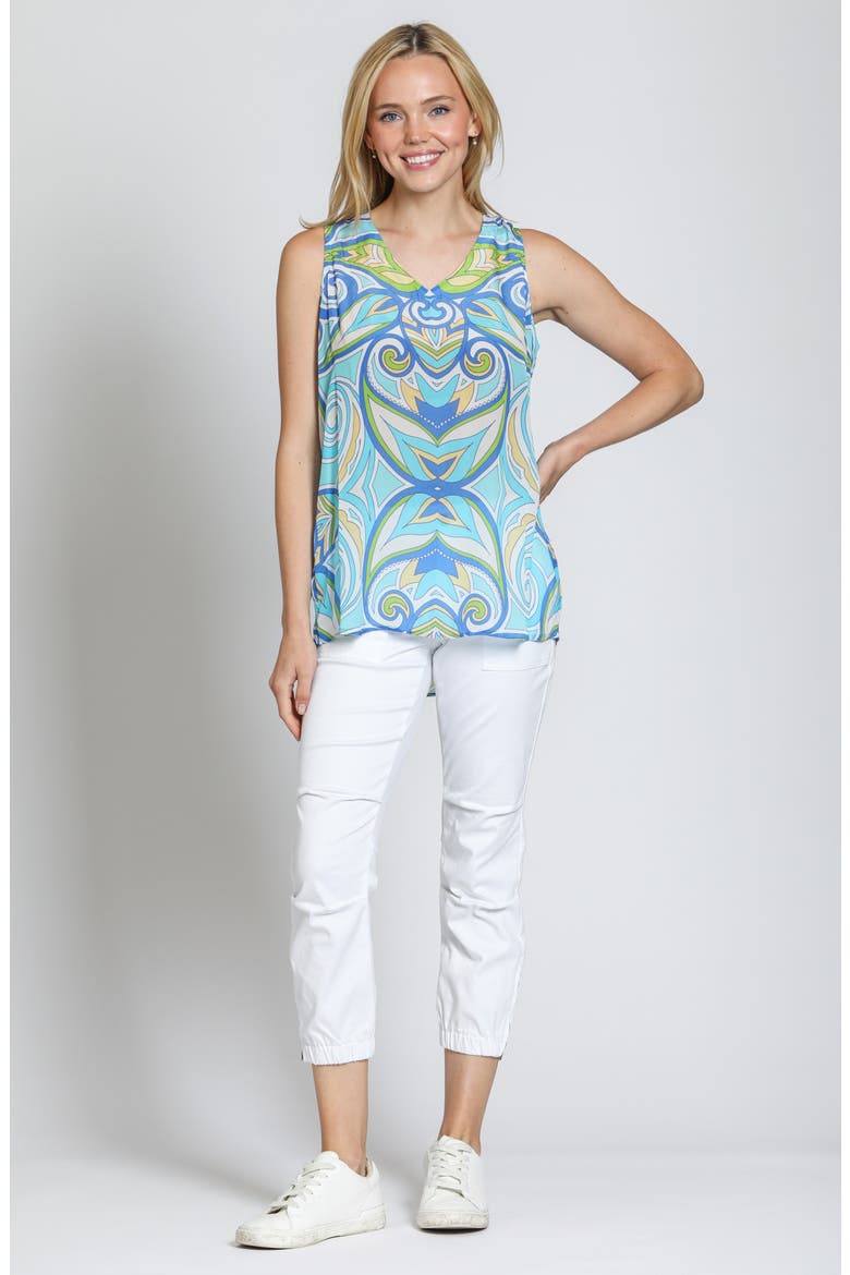 Print V-Neck Tank, Alternate, color, TURQUOISE MULTI