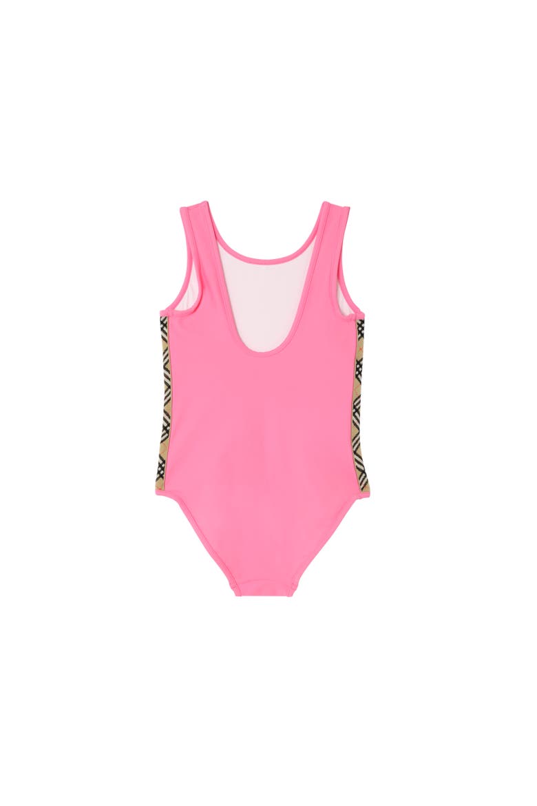 Girls' Check Trim Swimsuit, Alternate, color, Floss pink