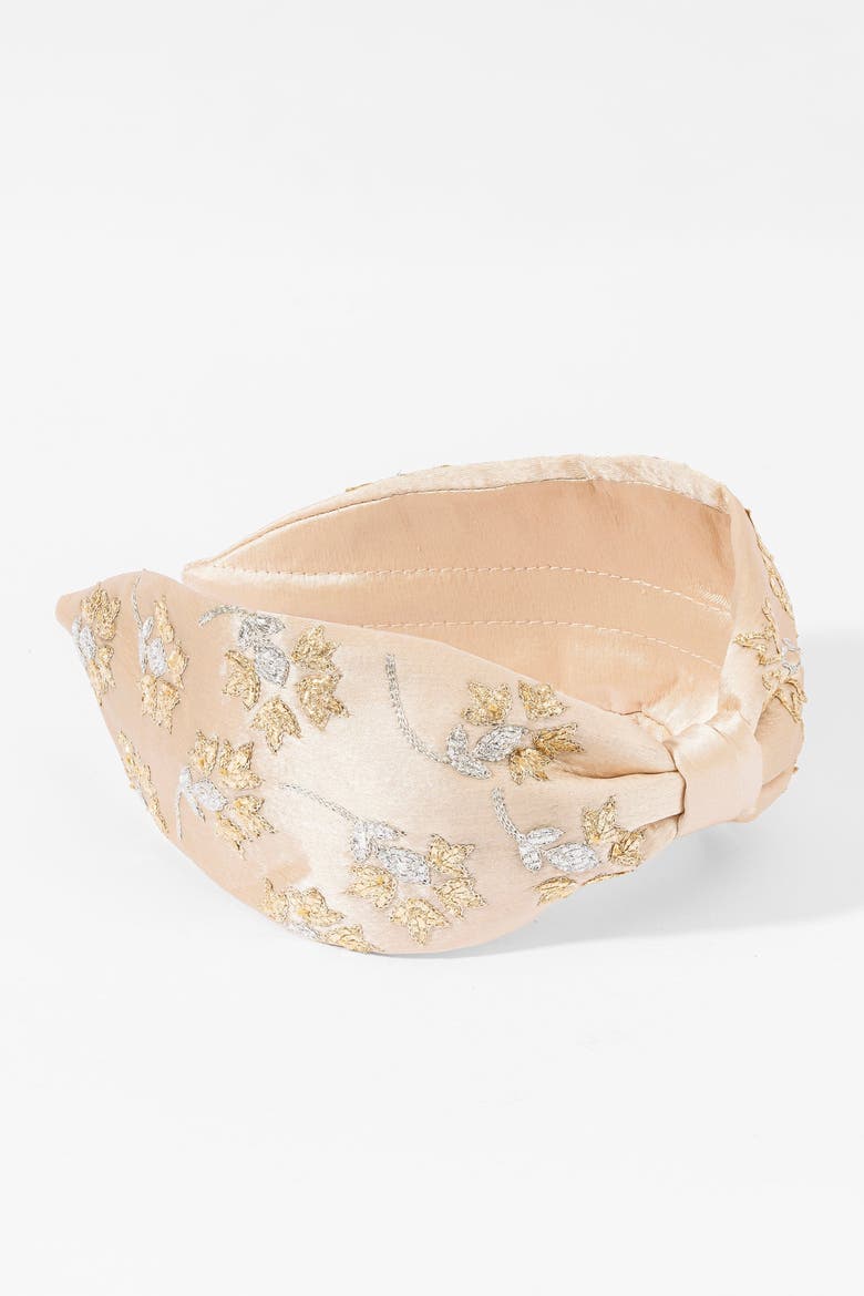Champagne Bloom Embroidered Headband, Alternate, color, Blue
