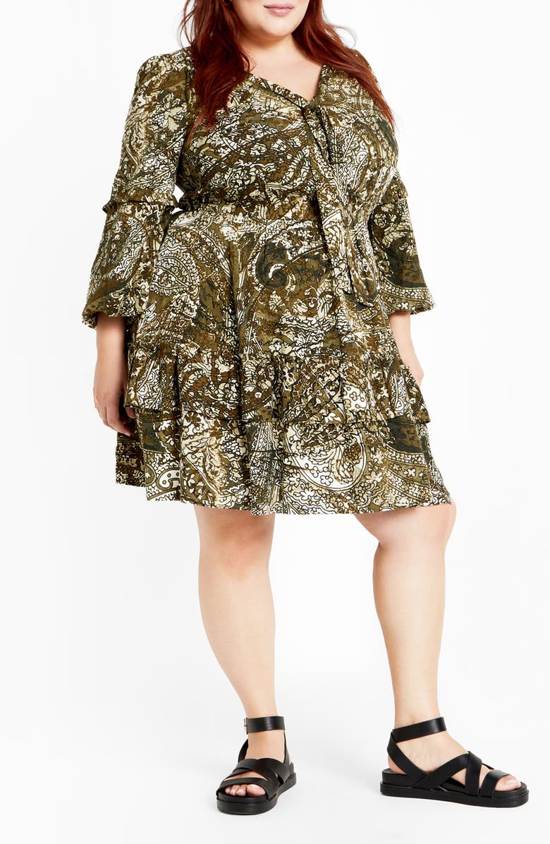 City Chic Raya Long Sleeve Paisley Dress, Main, color, Paisley