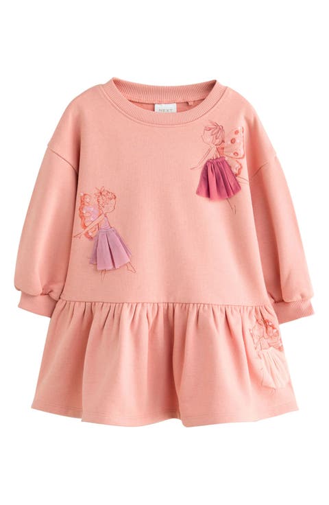 Kids' Fairy Appliqué Long Sleeve Sweatshirt Dress (Little Kid)