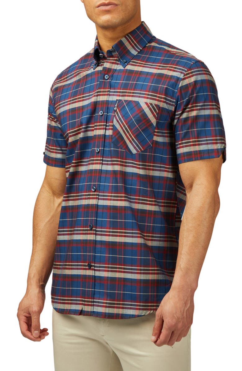 Ben Sherman Regular Fit Plaid Short Button-Down Shirt, Main, color,
