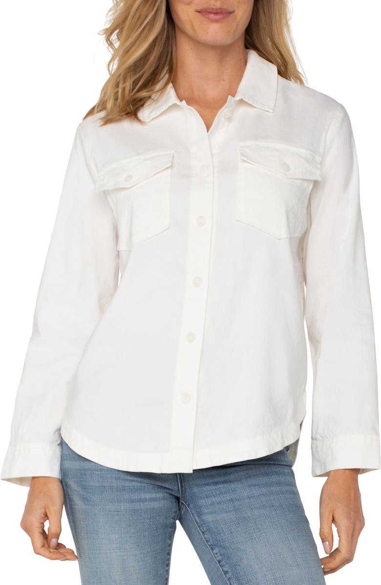 Liverpool Los Angeles Stretch Linen Blend Shacket, Alternate, color, White