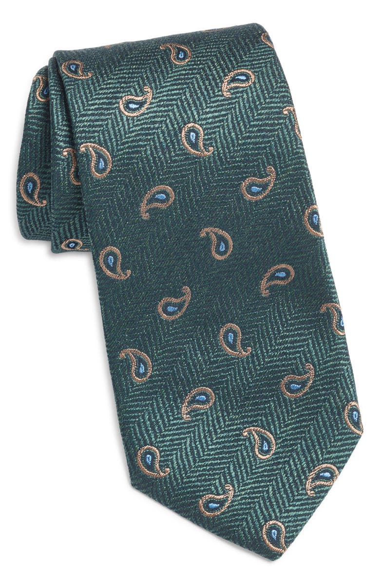 Jack Victor Paisley Silk & Cotton Tie, Main, color, Green