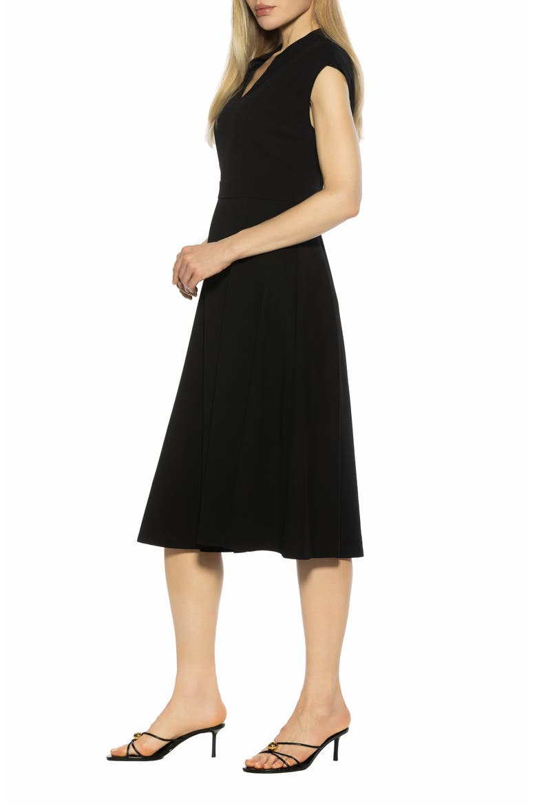Yara Cap Sleeve Midi Dress, Alternate, color, BLACK