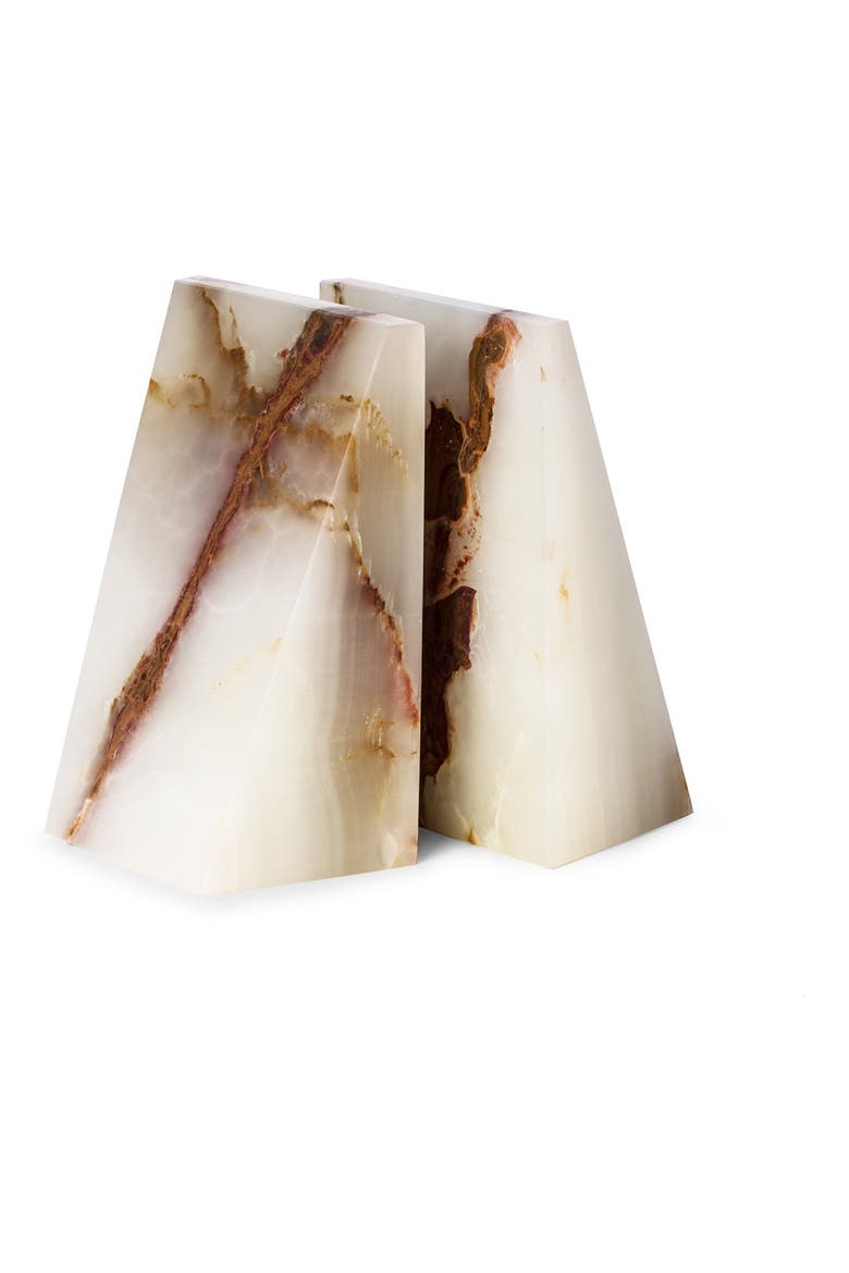 Onyx Solid Marble Wedge Bookends, Main, color, BROWN