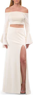 La Femme Off the Shoulder Two Piece Dress with Flared Sleeves