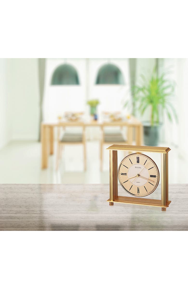Bulova Clocks Grand Prix Table Top Clock, Alternate, color, Brass