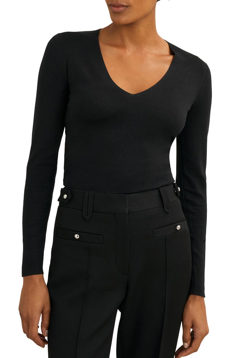 Maeve V-Neck Silk Blend Sweater, Main, color, BLACK