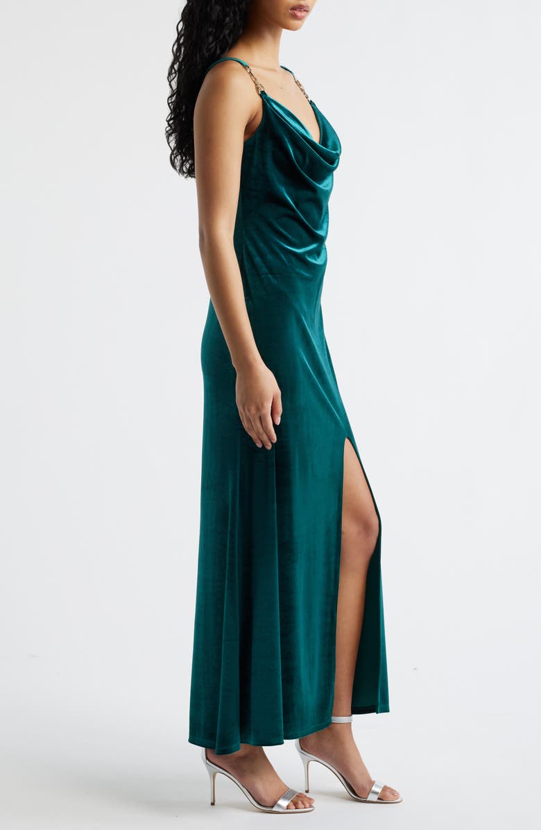 Jump Apparel Cowl Neck Velvet Gown, Alternate, color, Hunter