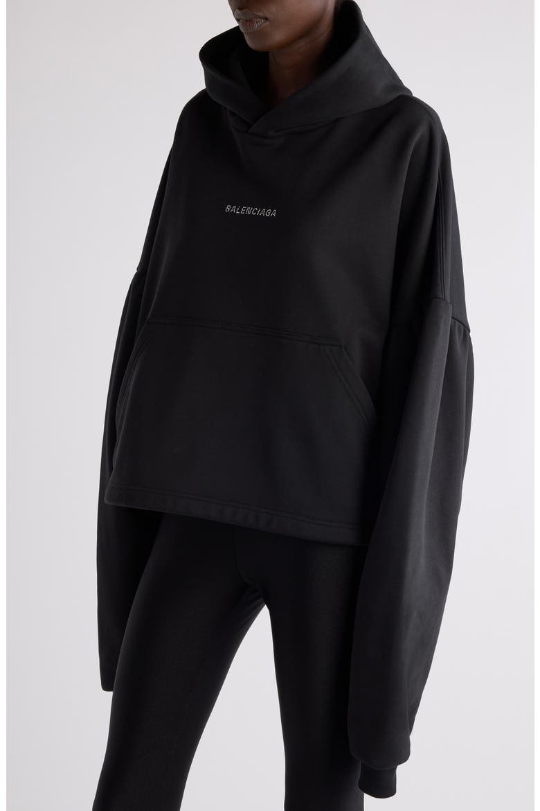 Crystal Logo Crop Cotton Archetype Fleece Hoodie, Alternate, color, 1000 BLACK