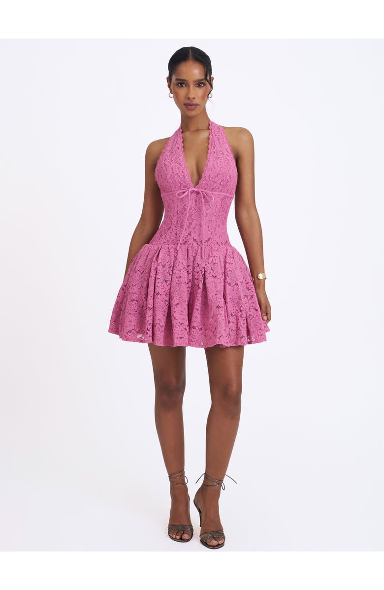 Miss Circle Karla Lace Drop Waist Halter Mini Dress, Alternate, color, Light Purple