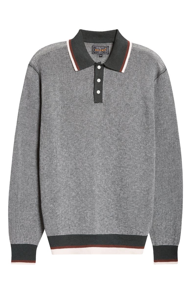 BEAMS Tipped Long Sleeve Wool & Cotton Polo Sweater, Alternate, color, 