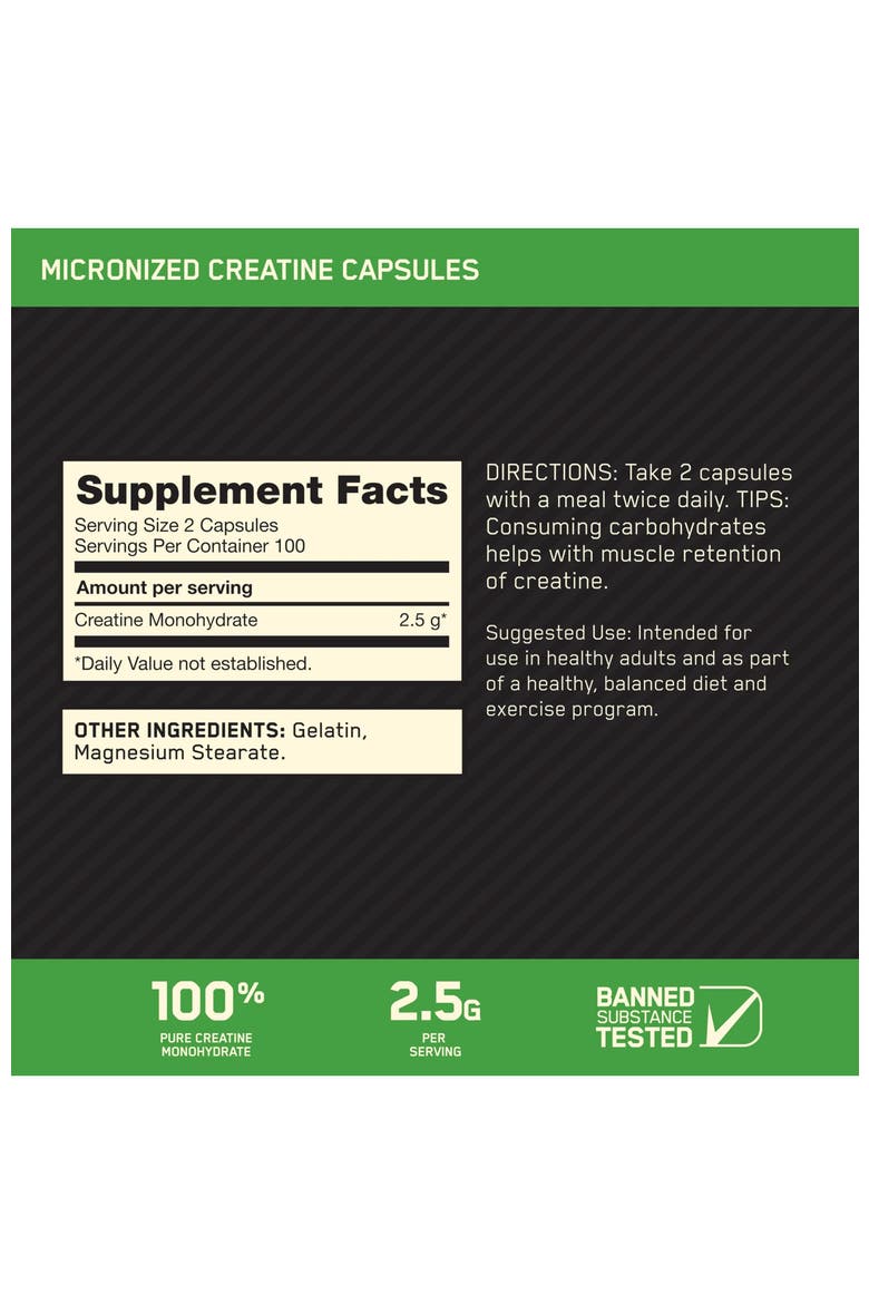 Micronized Creatine Monohydrate Capsules, 200 Capsules, Alternate, color, None