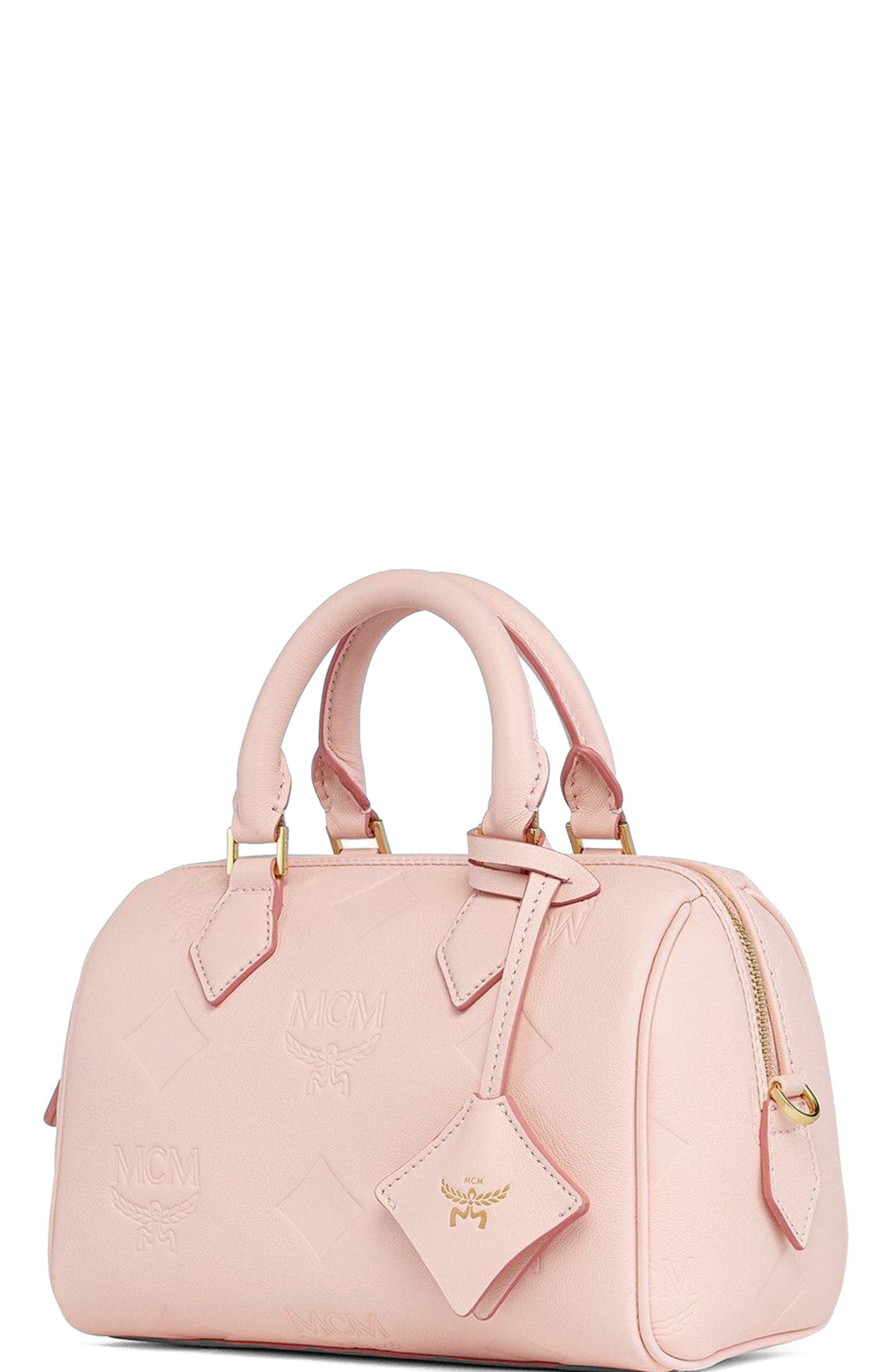 MCM Small Ella Boston Bag in Maxi Monogram Leather, Alternate, color, Lotus Pink