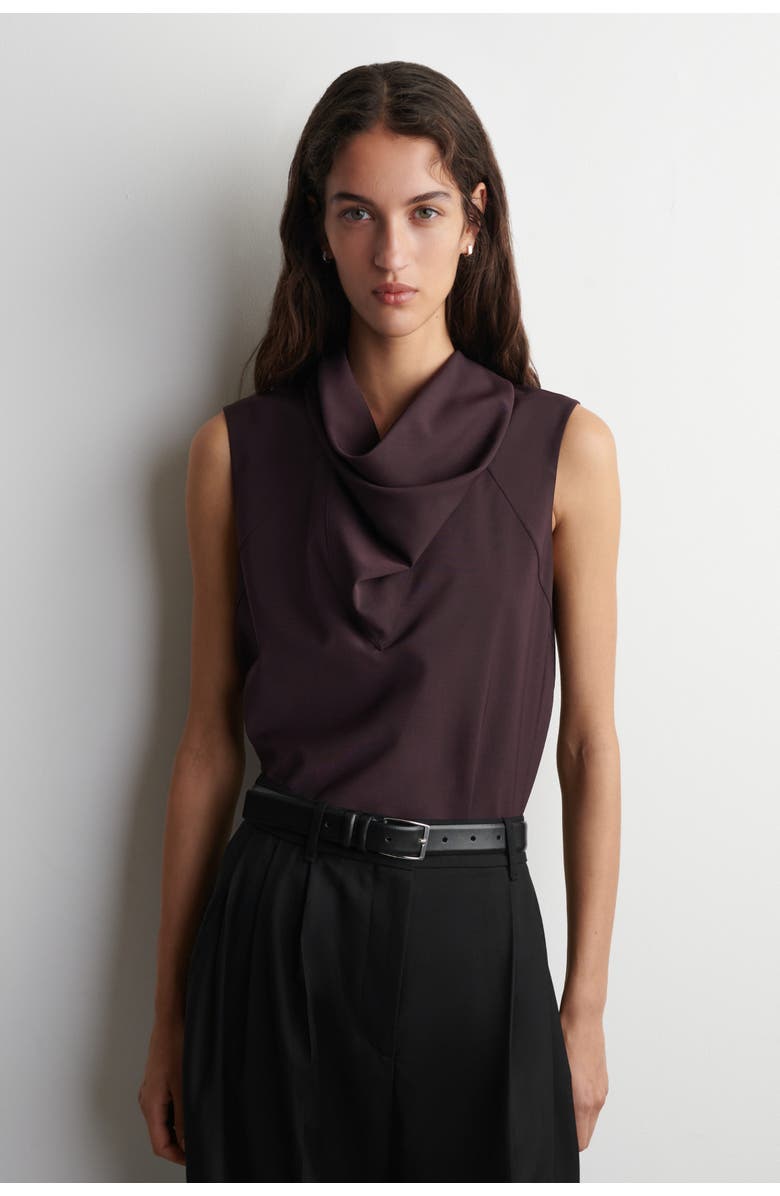 COS Fluid Mock-Neck Scarf Blouse, Main, color, Burgundy